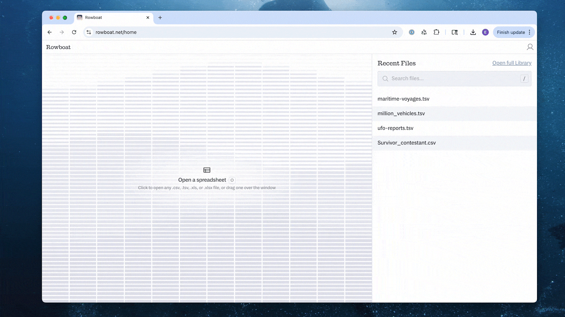 The Rowboat user home page open in a browser window